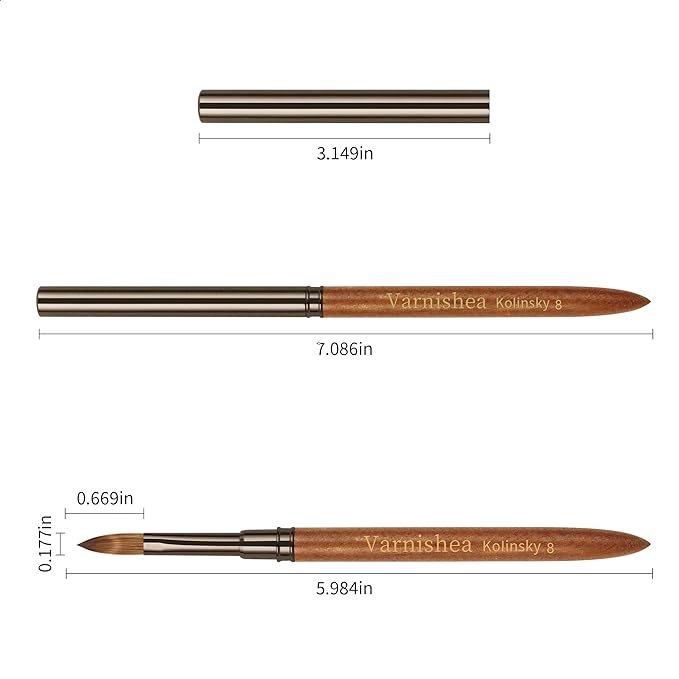 Pure Kolinsky Hair Acrylic Nail Brush Solid Wood Handle Professional Manicure Brushes for Powder Nail Acrylic Application - Salon & DIY Nail Art Essentials - Size 8, 1.0 Count
