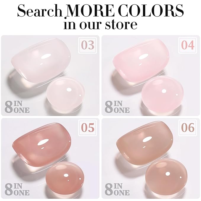 Double Rhythm Clear Gel Nail Polish 15ml Nail Strengthener Builder in a Bottle Nail Extension Hard Gel Soak Off Long Lasting UV Gel (Baby Nude 8 in 1-9)