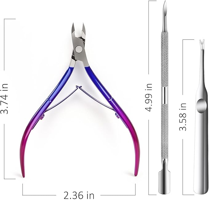 Cuticle Nipper, Polished Coated Durable Trimmer with Pusher, Nail Clipper with Fine Edge, Comfort Grip Cuticle Cutter and Remover Tool Kit for Nail Care (Yellow+ Blue+ Pusher)