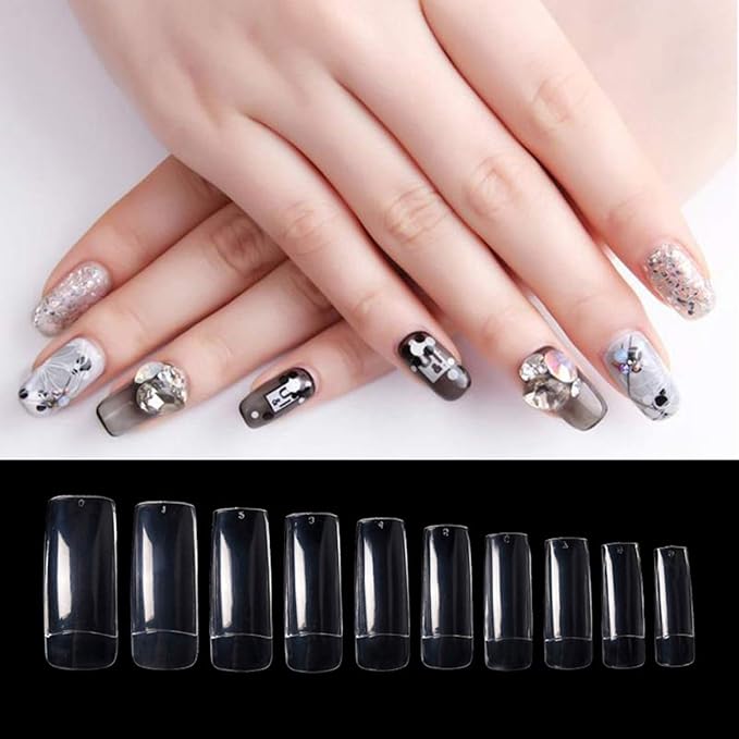 Clear Nail Tips 500pcs French Acrylic Half Cover Fake Nails with Storage Case 10 Sizes Long False Nail for Lady Nail Salons and Home DIY Nail Art(Half Cover)
