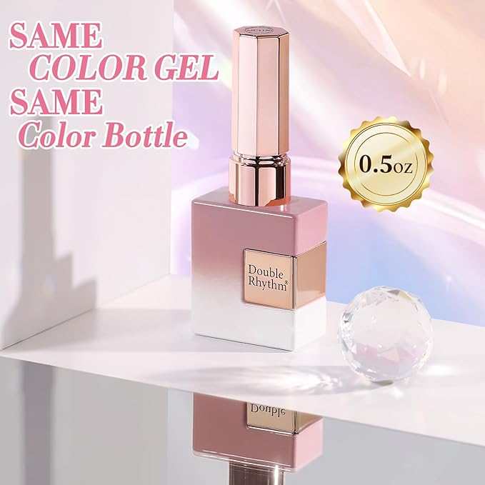 Double Rhythm 0.5 Oz Cat Eye Gel Polish with Magnet Same Color Same Bottle Holographic Glitter Shimmer Translucent Color Salon 15 ML Magnetic Nail Art (Rose Pink-MC1150)