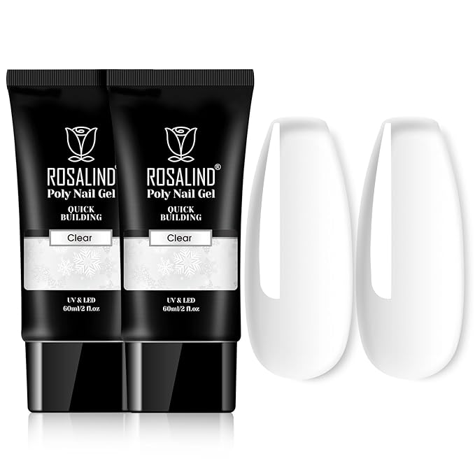 Rosalind Clear Acrylic Poly Extension Gel, 2-Pack 60ml Poly Nail Gel Kit - Nail Builder for Thickening, Easy DIY Use with UV Lamp