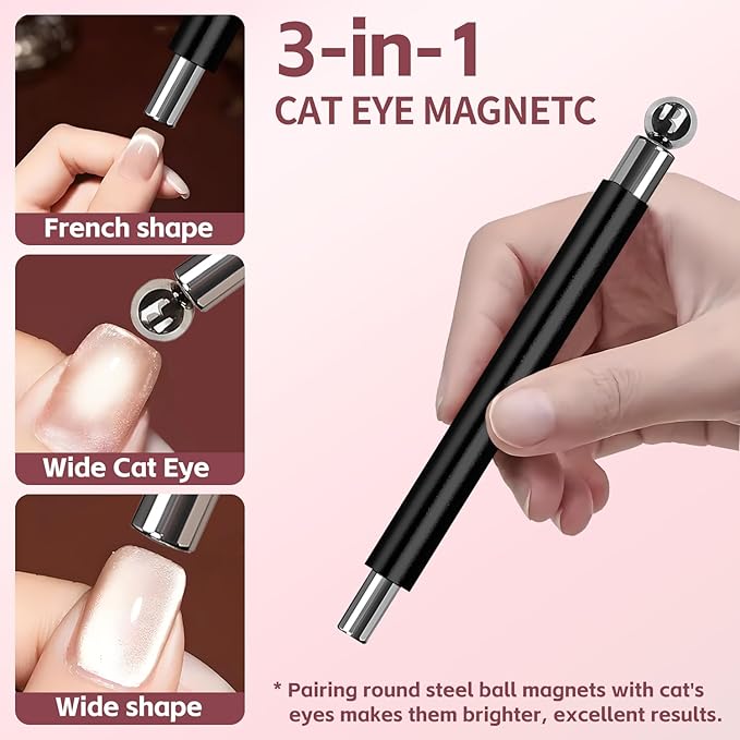 4-Piece Cat Eye Magnet Set – Black Beginner-Friendly Cat Eye Magnet for Nails with Heart Nail Magnets for Nail Art, Magnet for Cat Eye Gel Polish DIY Nail Designs