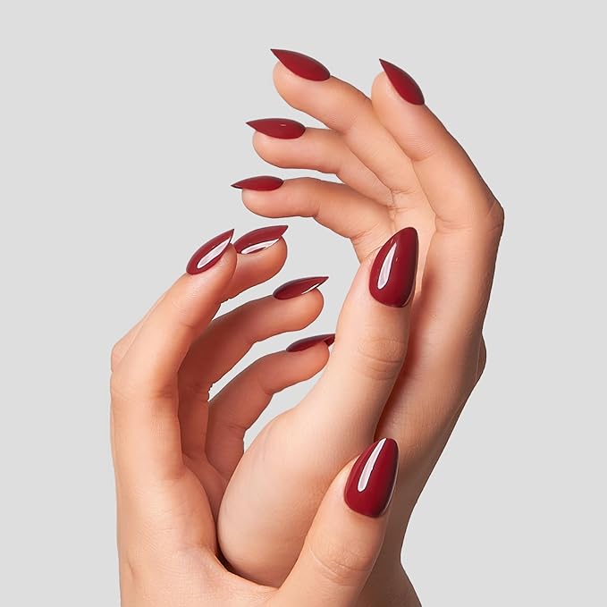 CurvLife Press On Nails – 30Pcs Soft Gel Almond Fake Nails, Reusable Glue On Nail Kit with Adhesive Tabs, Natural Fit & Salon-Quality for Women & Girls (Deep Rouge)