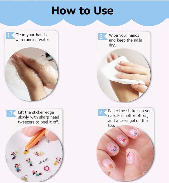 Cute Nail Decals Stickers for Women Girls Kids 200+ PCS, Self Adhesive Nail Tip Manicure Peduicure for Fingernails Toenails Fake Nails, Birthday Party Favors Christmas Stocking Stuffer