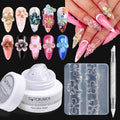 Solid Builder Nail Gel, 3D Sculpting Gel Non-Stick Hand Carving Glue Extension with Flower Silicone Mold, Sculpture Pen for Carving Patterns Decoration Nail Art Salon Home DIY