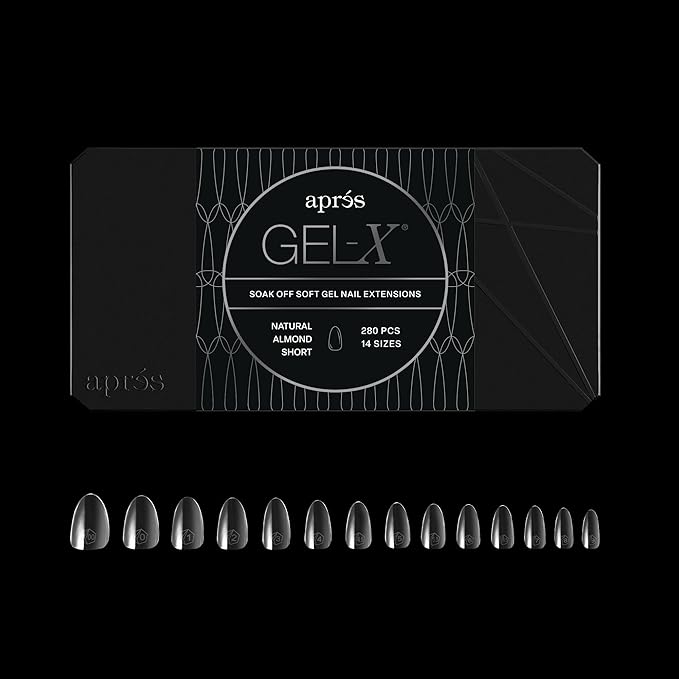 Aprés Gel-X® Almond Box of Nail Tips | 280 Gel-X Tips, Soft Tips, 14 Sizes 00-9 | Half-sizes Included (Natural Almond Short, 280 Count)