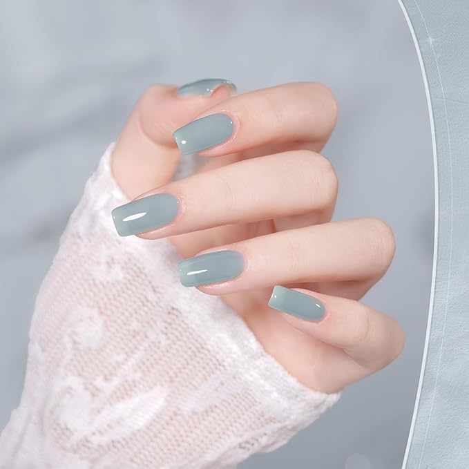GAOY Jelly Green Spring Summer Gel Nail Polish Set, 6 Transparent Colors Sheer Blue Pink Nude Soak Off UV Light Cure Gel Polish Kit for Salon and Nail Art DIY at Home