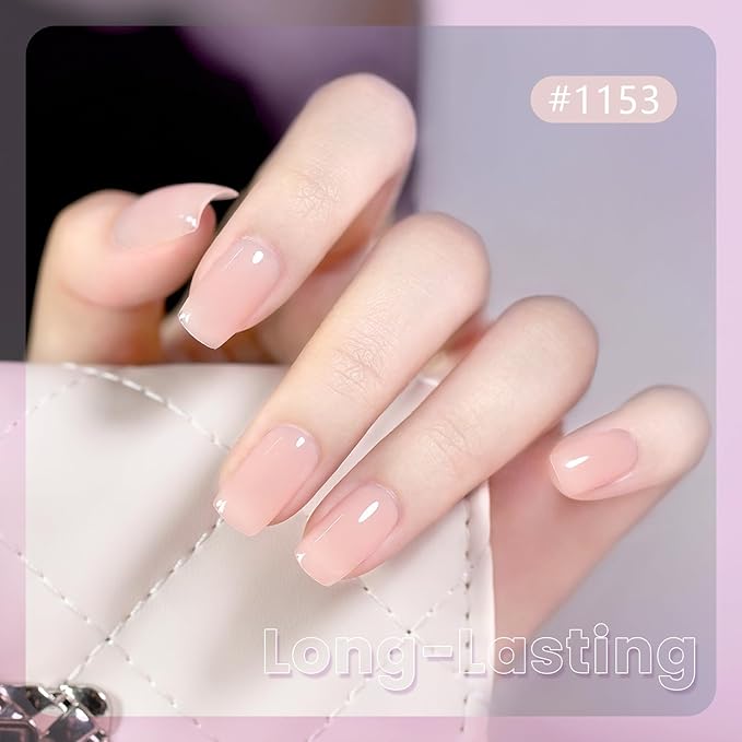 RARJSM Nude Bubble Pink Fiber Glass Rubber Base Gel Nail Polish for Repair Broken Nails StrengthenerGel Base Coat Transparent Brush on Building Gel in a Bottle Soak Off UV LED Curing Requires 15ml
