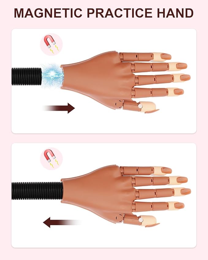 Practice Hand for Acrylic Nails, Flexible Nail Practice Hands Magnetic Fake Hands for Nails Practice, Movable Nail Mannequin Hand Set for Beginners