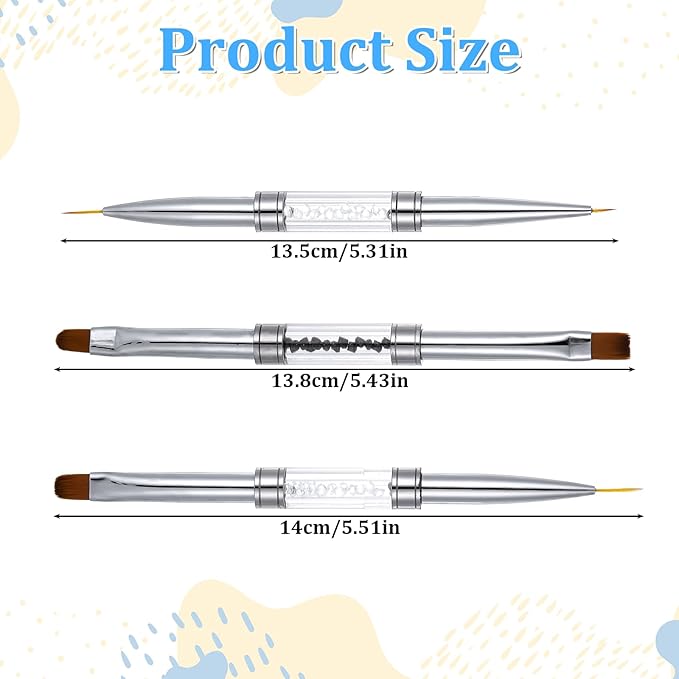 Jeffdad 3 Pcs Double Ended Nail Builder Gel Brush, French Tip Brush Hard Gel for Nails, Hard Gels Brush for Design Professional Art (Black&White)