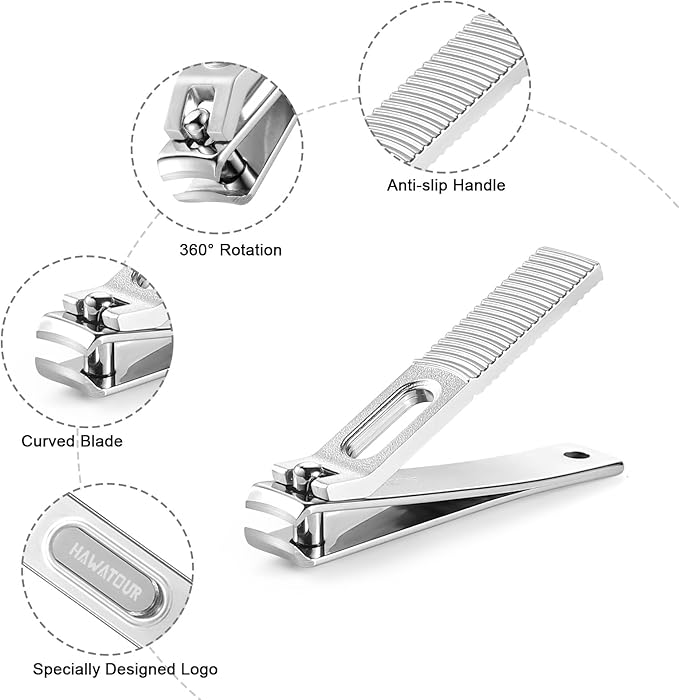 HAWATOUR Nail Clippers Set, Zinc Alloy 420J2 Stainless Steel Ultra Sharp Curved Blade Fingernail and Toenail Clipper with Visibly Tin Case, Cut-Out Design, Silver