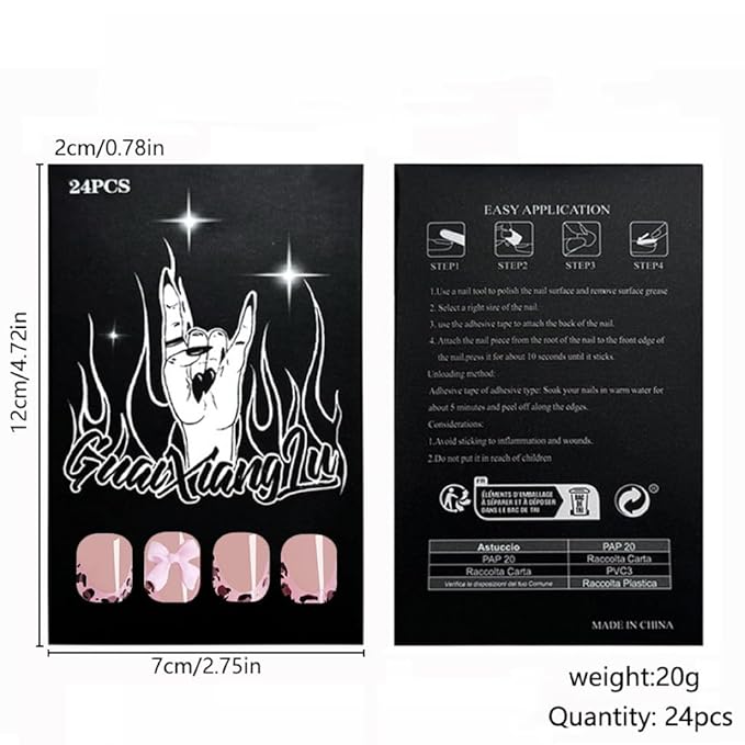 Short Press Leopard French Tip False Nails with Pink Glossy Bow Design - Glue on Nails Full Cover Stick on Nails - 24Pcs