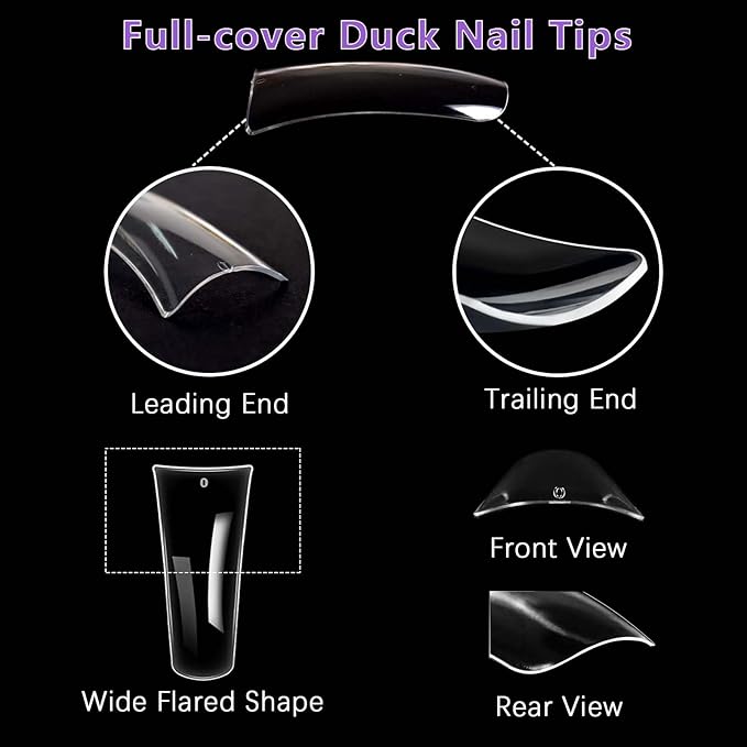 Laza 600pcs Long Duck Nail Tips 12 Sizes Box-packed Clear Duck Nails Full Cover Wide Nail Tips French False Nail Tips for Acrylic Nails Extension Tips — 44MM