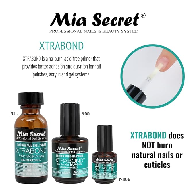 Mia Secret Professional Natural Nail Prep Dehydrate and Xtra Bond, Acid-Free Primer Set. Superior Bonding Primer for Acrylic Powder and Gel Nail Polish. Nail, Long-Lasting.