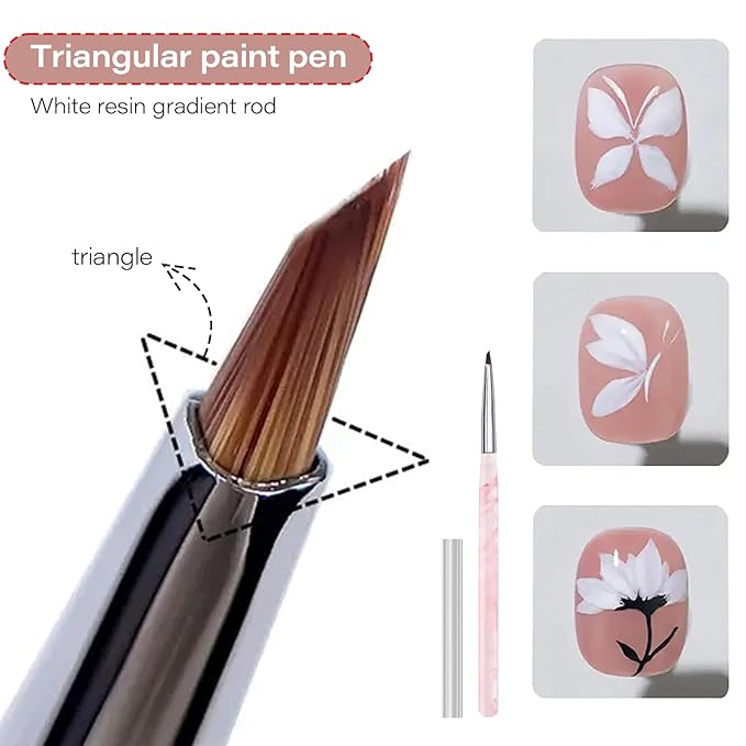 WOKOTO 1 Pcs Triangular Pyramid Nail Brush For Acrylic Nails, Pink White Gradient Acrylic Brushes For Nails Art Triangle Brushes Painting Nails Polish Brushes Detail Liner Nail Painting Brushes Tools