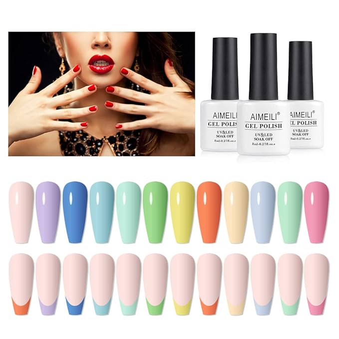 AIMEILI Soak Off Spring Summer Gel Polish Easter Pastel Pink Yellow Blue Purple Gel Nail Polish Easter Decorations Nail Art Color Set Of 12pcs X 8ml - Kit Set 9