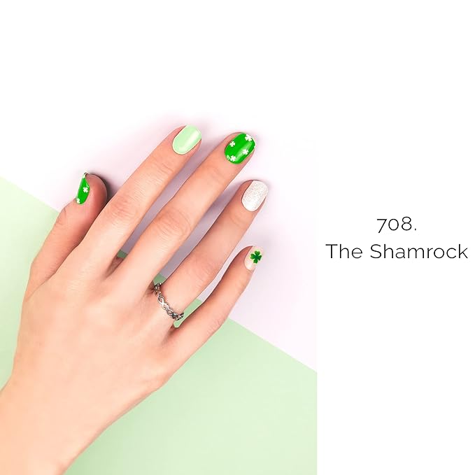 NAILOG Semi Cured Gel Nail Strips for St. Patrick's Day (20 Extra Long Green Stickers/Wraps) | Glossy & Long Lasting Soft Gel Finishing | The Shamrock