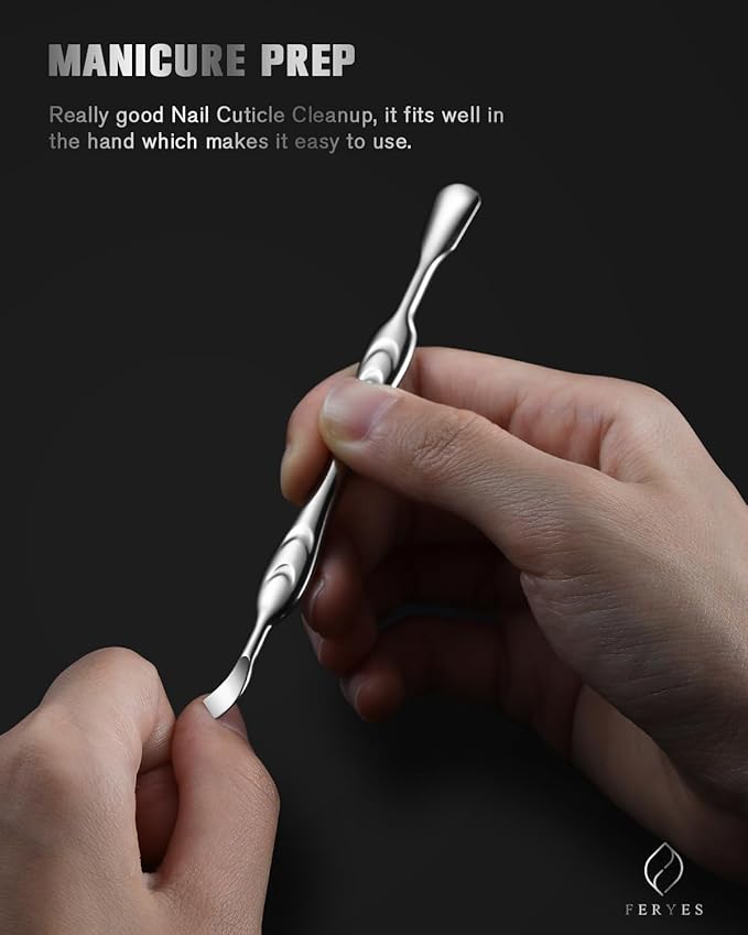 FERYES Elegant Precision Cuticle Pusher & Nail Cleaner - Dual-Ended Cuticle Stick Stainless Steel Cuticle Tool for Flawless Nail Care