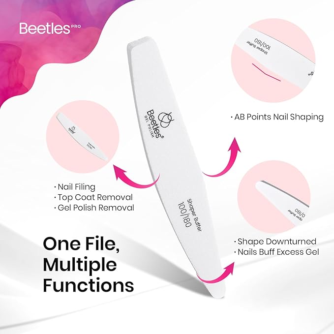 Beetles Pro Nail File Nail Buffer, 52 pcs Sponge File and Buffers for Natural Nails, Double Sides Emery Boards for Nails, Nail Buffer and Shine Kit Nail Filer, 100/180 Grit Nail Files Fingernail Files