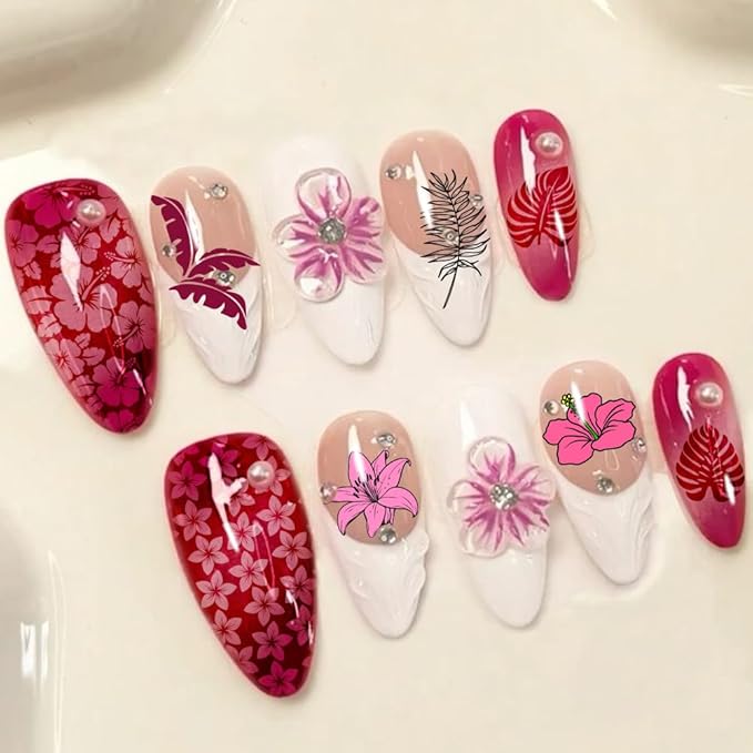 PH PandaHall 3pcs Flower Leaves Nail Stamping Plates Rainforest Blooms Nail Art Stencils Tropical Floral Manicure Art Plates Plants Nails Stamping Temeplates for Women Manicures Salon Design Printing