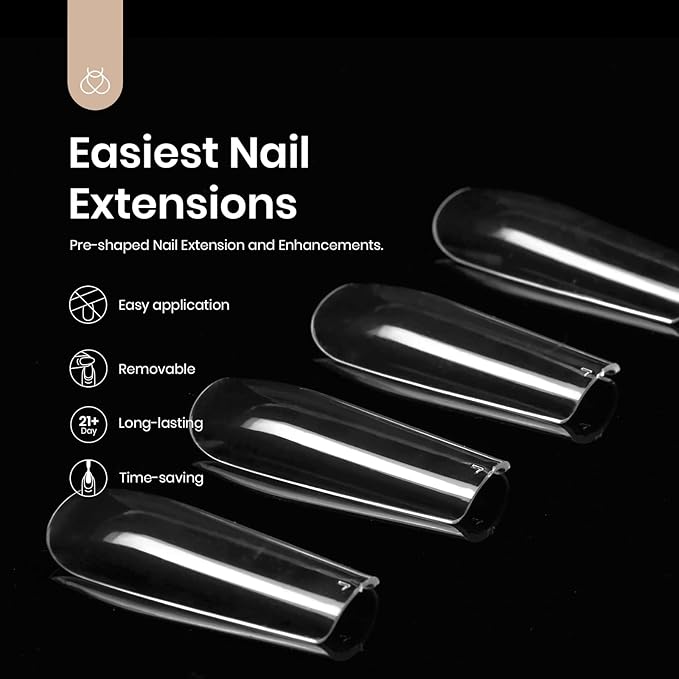 Beetles Gel Nail Tips, 500Pcs Pre-shaped Long Square Gelly Clear Press on Nail Tips Full Cover Acrylic False Nails Extensions Soak Off for Art Women Gifts
