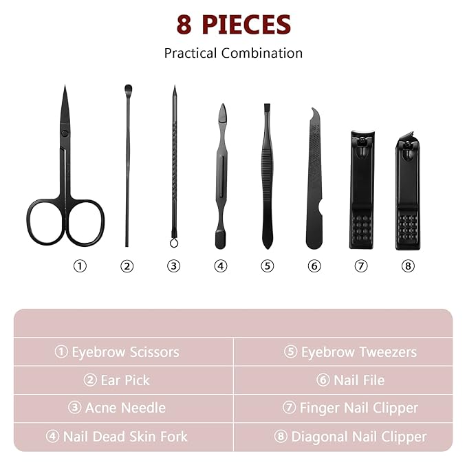 Geosar 12 Sets Manicure Set Nail Clippers Pedicure Kit 8 in 1 Grooming Stainless Steel Kits Nail Care Tools with Travel Case for Employee Coworker Teachers Nurse Gifts(Red Background)