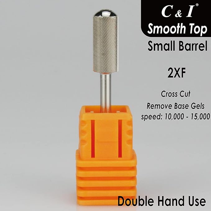 C & I Small Barrel Smooth Top Nail Drill Bit, Safety Round Top, Professional Electric File for Manicure Drill Machine, Remove Nail Gels, Acrylics, 3/32” (Double Fine – 2XF)