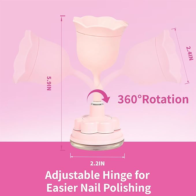 Nail Polish Bottle Holder, Rose-Shaped with 360° Rotating Stem, Tilted for No-Spill, Strong Suction Cup, All-Bottle Fit (Pink)