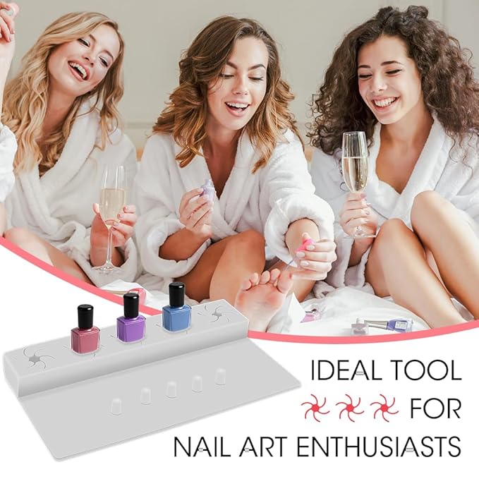 Nail Polish Holder,Silicone Hand Rest Mat Fingernail Painting Tools 2 in 1 Art Accessories Organizer Case Set with Anti-Spill Bottle Stand and Finger Separators for Pedicure Manicure(Grey)