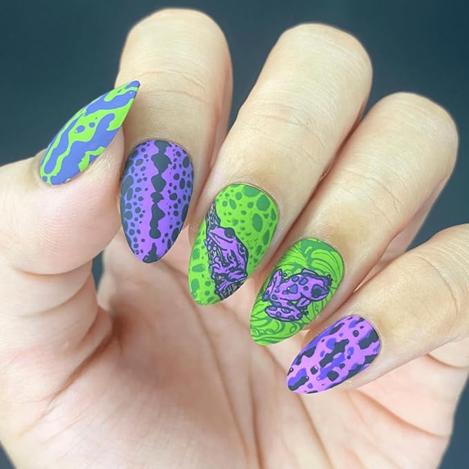 Maniology Hop to It Nail Stamping Plate | Frog-Themed Manicures, Fun Cute and Colorful Froggy Nail Art Designs - Reusable, Rectangular, Stainless Steel Nail Art Template