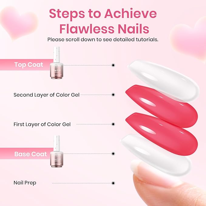Beetles Gel Base and Top Coat Set Valentines Limited, 2Pcs 15ml No Wipe Top Coat Gel Nail Polish & Strong Adhesion Base Coat Long Lasting UV Lamp Needed Nail Art Design Manicure Gifts for Women
