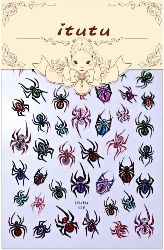 Halloween Nail Stickers 3D Self Adhesive Spider Nail Art Stickers 5D Embossed Colorful Spiders Nail Decals Araneid Nail Art Supplies Cute Multicoloured Nail Design for Women Girls 1 Sheets