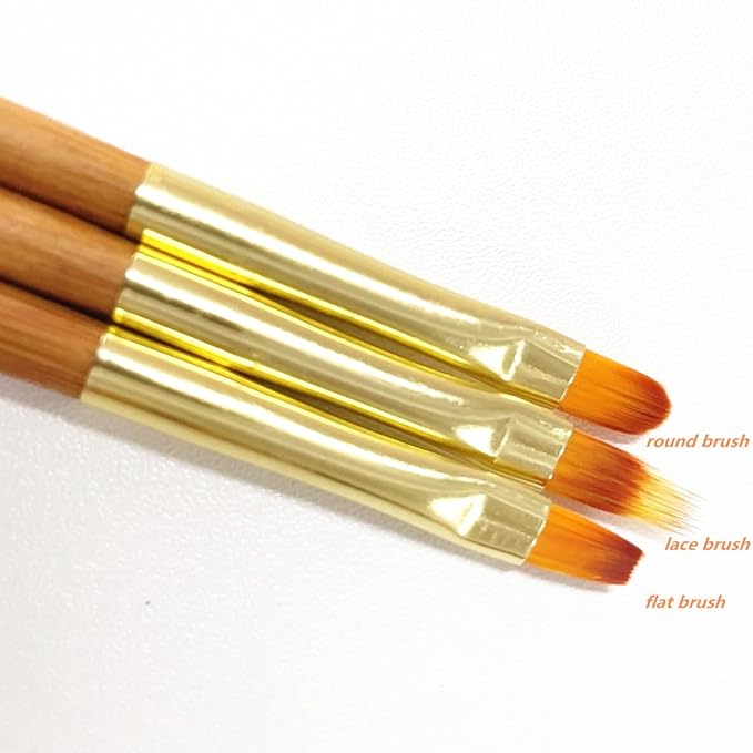 3Pcs Nail Art Drawing Brushes, Short Bamboo Penholder Double End Pen Brush, Acrylic Round Flat Painting Drawing Liner Tools