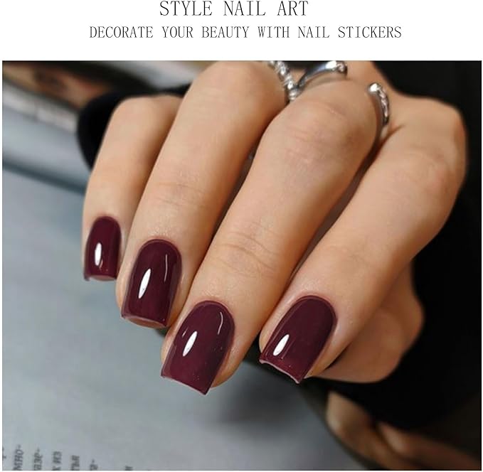 JMEOWIO Gel Nail Stickers Wine Red Semi Cured Gel Nail Strips Wraps UV/LED Nails Art Design Decoration Accessories