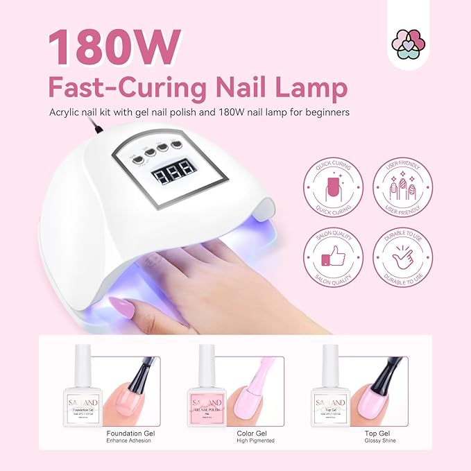SAVILAND Acrylic Nail Kit for Beginners & One-Step Gel Nail Polish Kit: Lilac Haze 5-In-1 Cat Eye Gel Polish with U V LED Nail Lamp Magnet