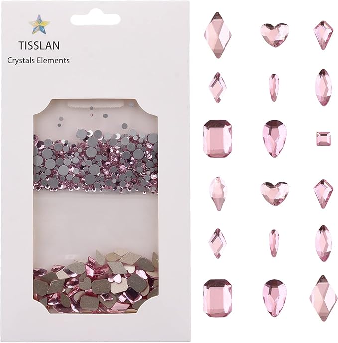 820pcs Pink Flatback Nail Art Shape Rhinestones Mixed Size 1.5-5mm Round Glass Nail Crystals Diamonds Stones Gems for Nail Art Makeup Clothes Shoes Crafts