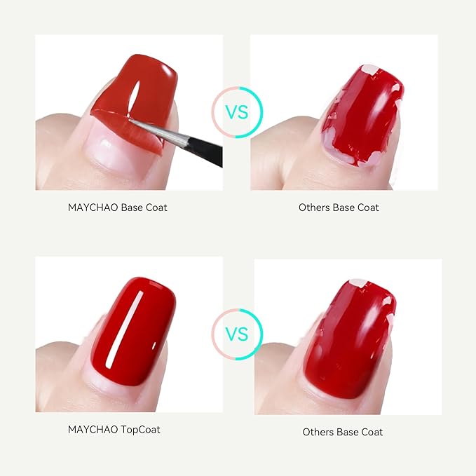 MAYCHAO Gel Base Coat and Nail Glue Set, 2 Pcs 15ml Clear Glossy No Wipe Combination for UV Light Cure Gel Nail Polish