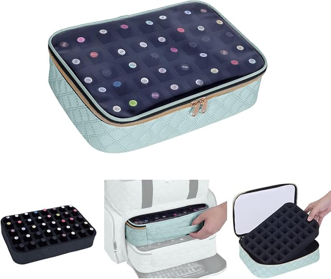 Nail Polish Bag organizer-Holds 40 bottles(15ml-0.5fl.oz)，Nail Polish Carrying Case Clear Multifunctional Cosmetic Travel Cases Makeup Bags Green