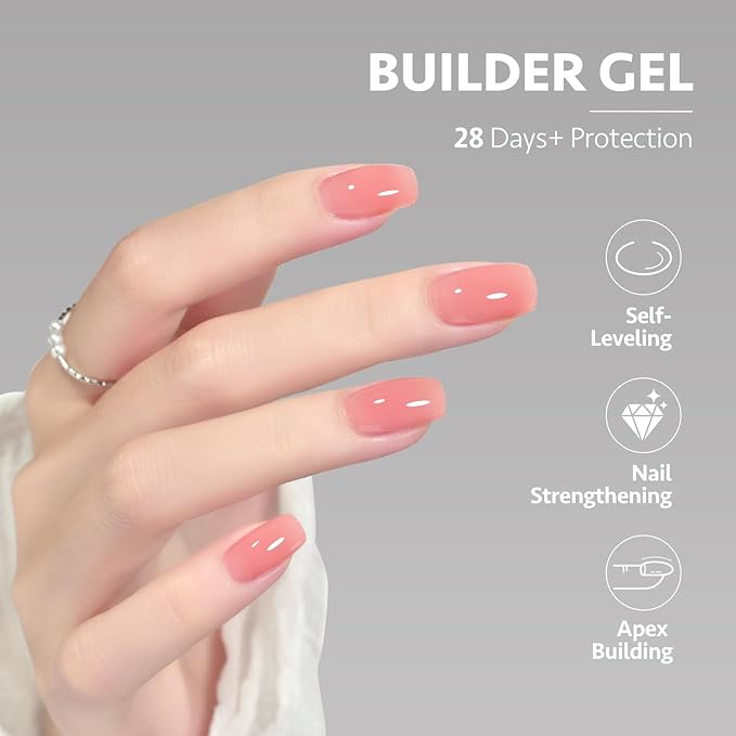 GAOY Builder Gel for Nails, 16ml Nail Strengthener in a Bottle, Nail Extension Hard Gel, Soak Off Long Lasting UV Light Cure, 1965 Rose Pink, Base Coat Top Coat Needed