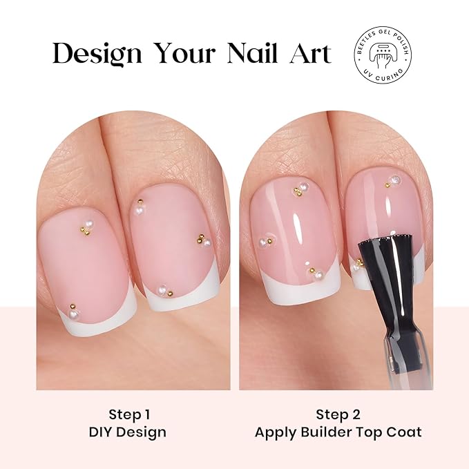 Beetles X Press Plus Gel Nails Kit - Peach French | Pink Extra Short Square French Tip Press On Nails | 210Pcs 15 Sizes All-in-One Kit With Nail Glue,Remover,Builder Top Coat,Nail Lamp Gift For Women