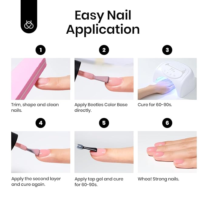 Beetles Rubber Base Gel Nail Polish, 6 Colors Nude Gel Polish Pink Peach Neutral Sheer French Tips Base Colors for Nails Flexible U V LED Soak Off for DIY Home Manicure Nail Gifts