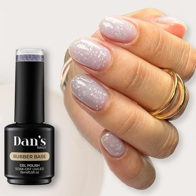 Dan's Nails 15ml Lavender Purple Color with Silver Flakes Rubber Base Gel Coat | Easy Soak Off, UV/LED Lac System for Professional Salon Manicure
