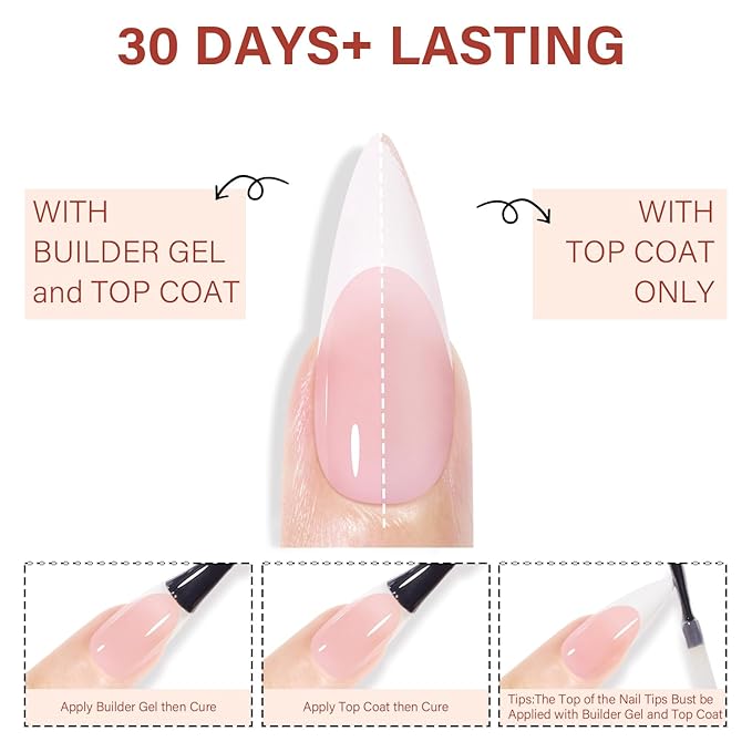 AILLSA French Gel Nail Tips, 180 Pcs French Tip Press On Nails Long Almond Pink, Pre-Applied Primer & Base Coat, No Need File, Soft Long Stiletto Nail Tips, Fake Nails for Women Gift 15 Sizes