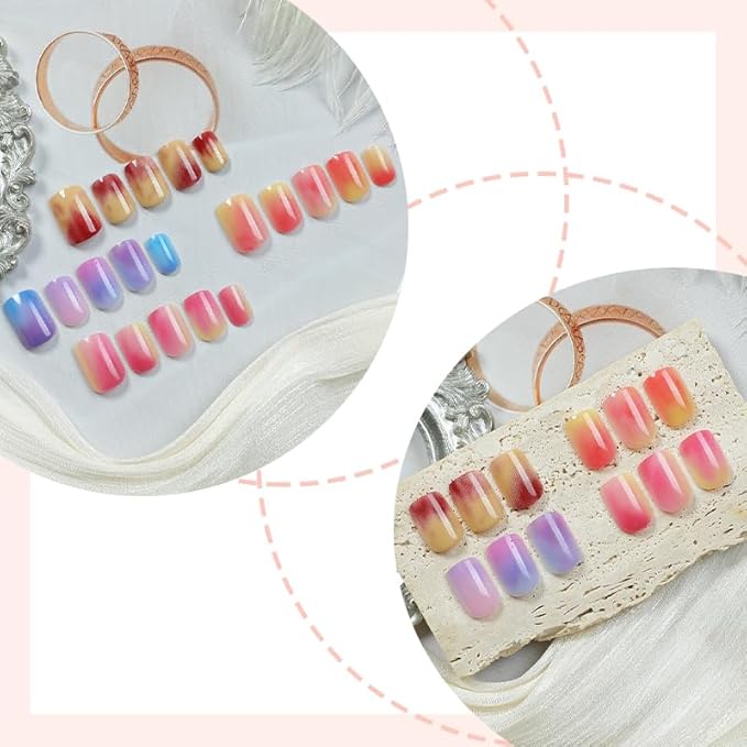 Sweet Grape Press-On Nails - Clear Pink Green Gradient Gel Nail Art, Reusable Adhesive Fake Nails for Women (24pcs)