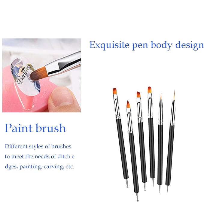 6PCS Double-Ended Nail Art Brush Kit For Gel Polish, Liner, Drawing, And Detailing - Professional Nail Design Pen And Paint Brushes Set