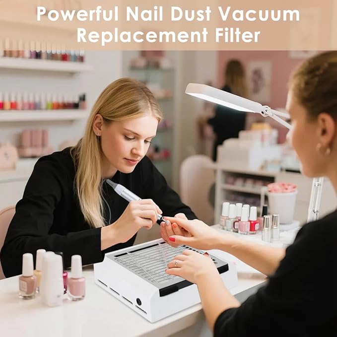 CoFashion Nail Dust Collector for Nails Dust Remove, Nail Acrylic Dust Collector Powerful Nail Duster Collector, One-Button Control Nail Duster Collector Filter White Manicure Vacuum with a Brush