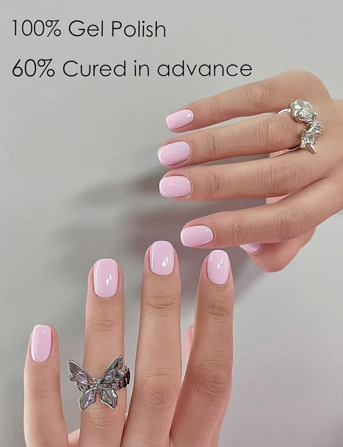 UV Gel Nail Stickers, Pink 20pcs Semi Cured Gel Nail Strips, Wraps for Home Manicure DIY