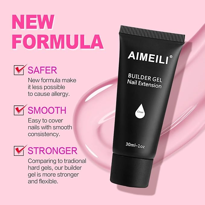 AIMEILI Hema Free Clear Builder Nail Gel Nail Extension, 30ml 1oz Nail Enhancement, Cruelty Free, Vegan