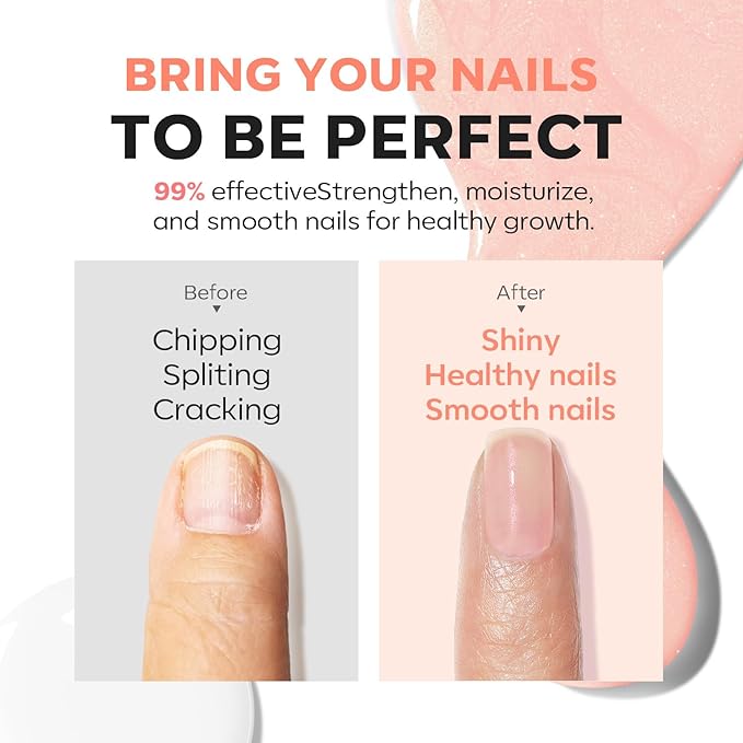 modelones Nail Strengthener, Glitter Clear Nail Natural Concealer Foundation Polish Air Dry Nail Growth Polish for Damaged Nails Imperfection Masking Gifts for Women 15ml